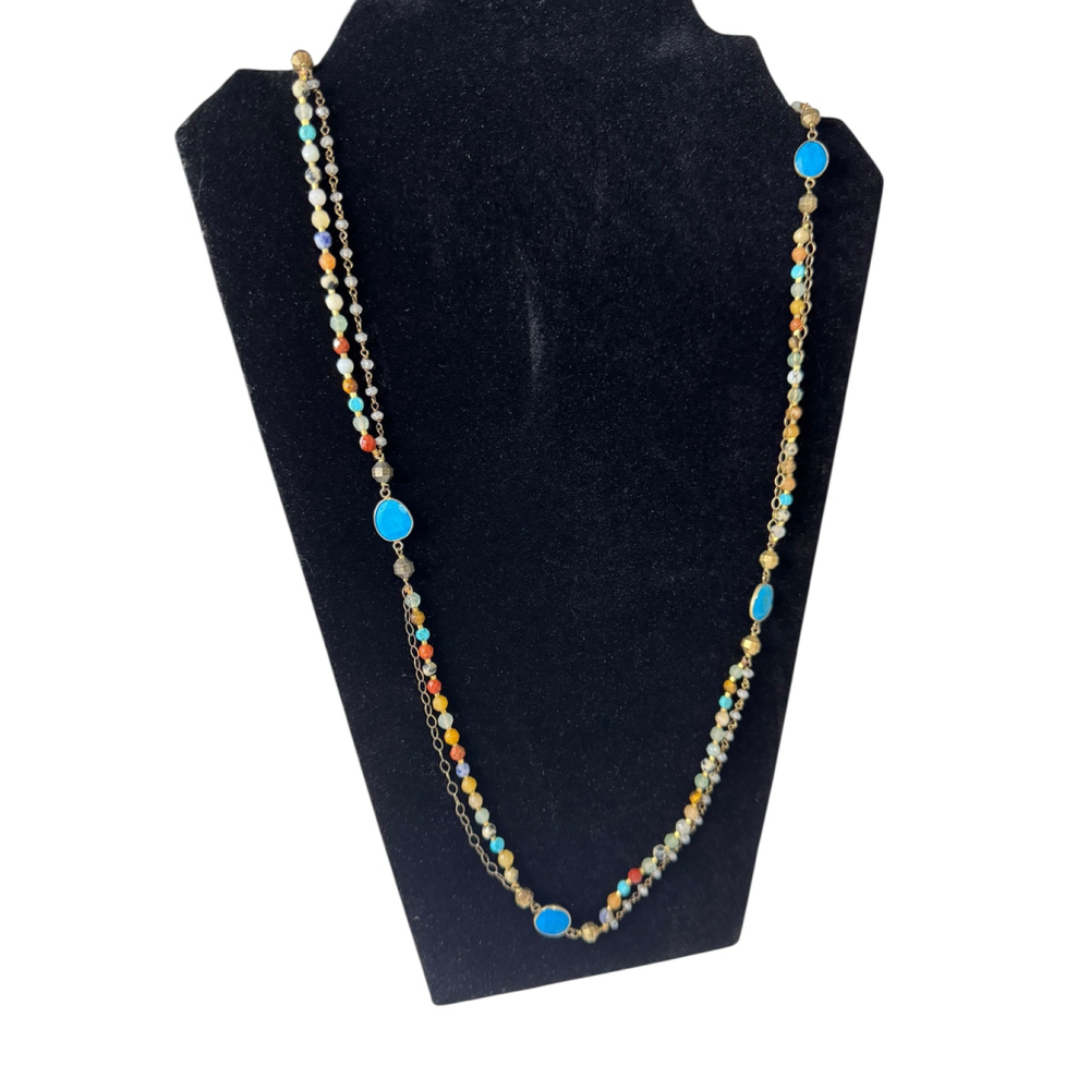Colleen Lopez Gold Turquoise Beaded Long Necklace One Size
